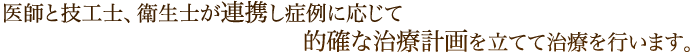 医師と技工士、衛生士が連携し症例に応じて的確な治療計画を立てて治療を行います。